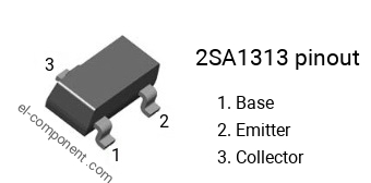 Pinout of the 2SA1313 smd sot-23 transistor, marking A1313
