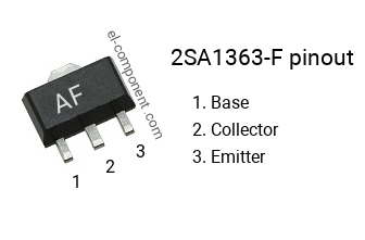Pinout of the 2SA1363-F smd sot-89 transistor, smd marking code AF