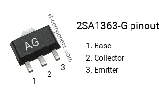 Pinout of the 2SA1363-G smd sot-89 transistor, smd marking code AG