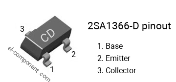 Pinout of the 2SA1366-D smd sot-23 transistor, smd marking code CD