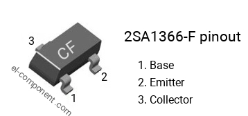 Pinout of the 2SA1366-F smd sot-23 transistor, smd marking code CF