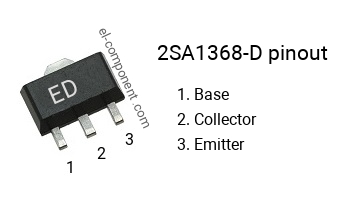 Pinout of the 2SA1368-D smd sot-89 transistor, smd marking code ED