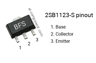 Pinout of the 2SB1123-S smd sot-89 transistor, smd marking code BFS