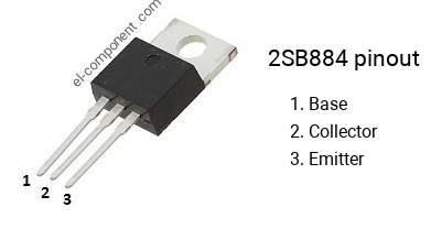 Pinout of the 2SB884 transistor, marking B884
