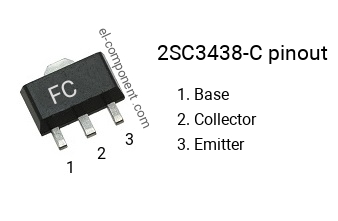 Pinout of the 2SC3438-C smd sot-89 transistor, smd marking code FC
