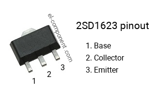 Pinout of the 2SD1623 smd sot-89 transistor, marking D1623