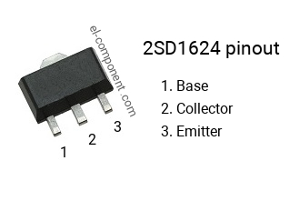 Pinout of the 2SD1624 smd sot-89 transistor, marking D1624