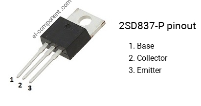 Pinout of the 2SD837-P transistor, marking D837-P