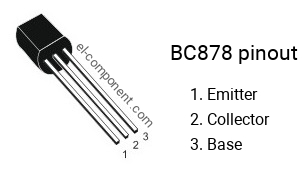 Pinout of the BC878 transistor, smd marking code CAC