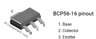 Pinout of the BCP56-16 smd sot-223 transistor