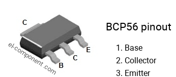 Pinout of the BCP56 smd sot-223 transistor