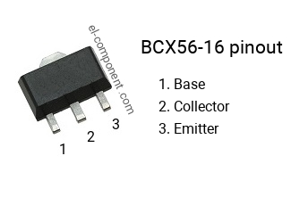 Pinout of the BCX56-16 smd sot-89 transistor