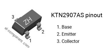 Pinout of the KTN2907AS smd sot-23 transistor, smd marking code ZH