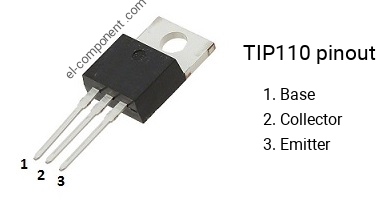 Pinout of the TIP110 transistor, smd marking code TIP110
