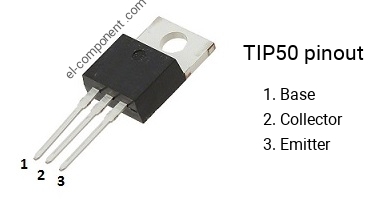 Pinout of the TIP50 transistor, smd marking code TIP50