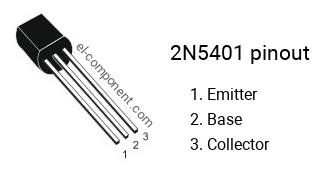 Pinout of 2N5401 transistor, marking 2N 5401