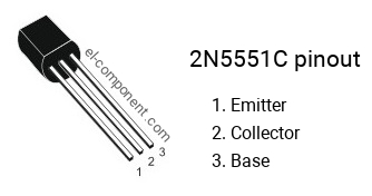 Pinout of the 2N5551C transistor, marking 2N 5551C