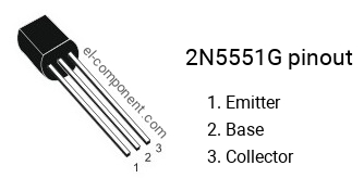 Pinout of the 2N5551G transistor, marking 2N 5551G