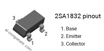 Pinout of the 2SA1832 smd sot-23 transistor, marking A1832