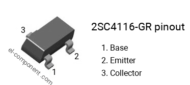 Pinout of the 2SC4116-GR smd sot-323 transistor, marking C4116-GR