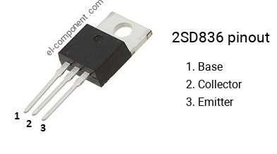 Pinout of the 2SD836 transistor, marking D836