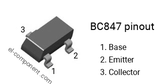 Pinout of the BC847 smd sot-23 transistor
