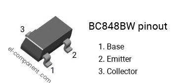 Pinout of the BC848BW smd sot-323 transistor