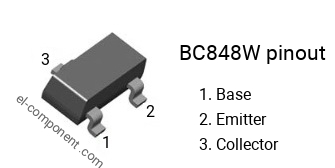 Pinout of the BC848W smd sot-323 transistor