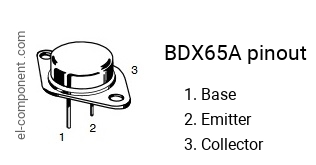 Pinout of the BDX65A transistor
