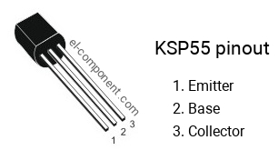 Pinout of the KSP55 transistor, marking KSP 55