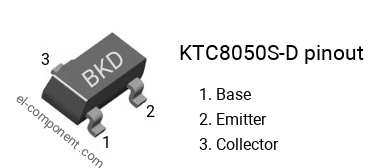 Pinout of the KTC8050S-D smd sot-23 transistor, smd marking code BKD