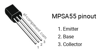 Pinout of the MPSA55 transistor, marking MPS A55