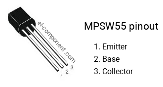 Pinout of the MPSW55 transistor, marking MPS W55