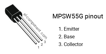 Pinout of the MPSW55G transistor, marking MPS W55G